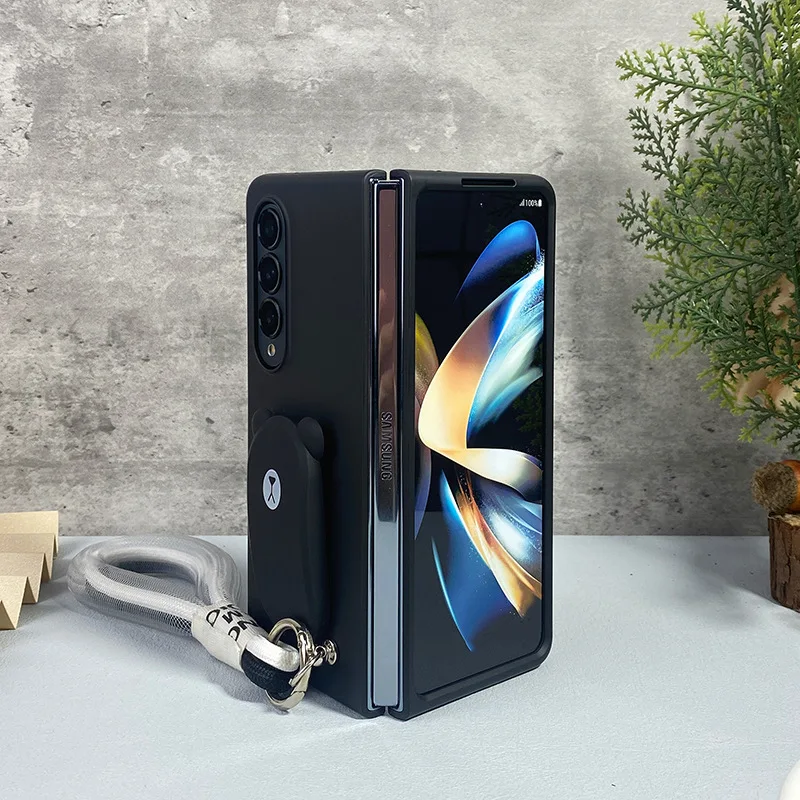 Creative Cartoon Kickstand Frosted Phone Case for Samsung Galaxy Z Fold 4 5G Fold 3 Fold3 Fold4 Hard Shell Anti-drop Anti-shock