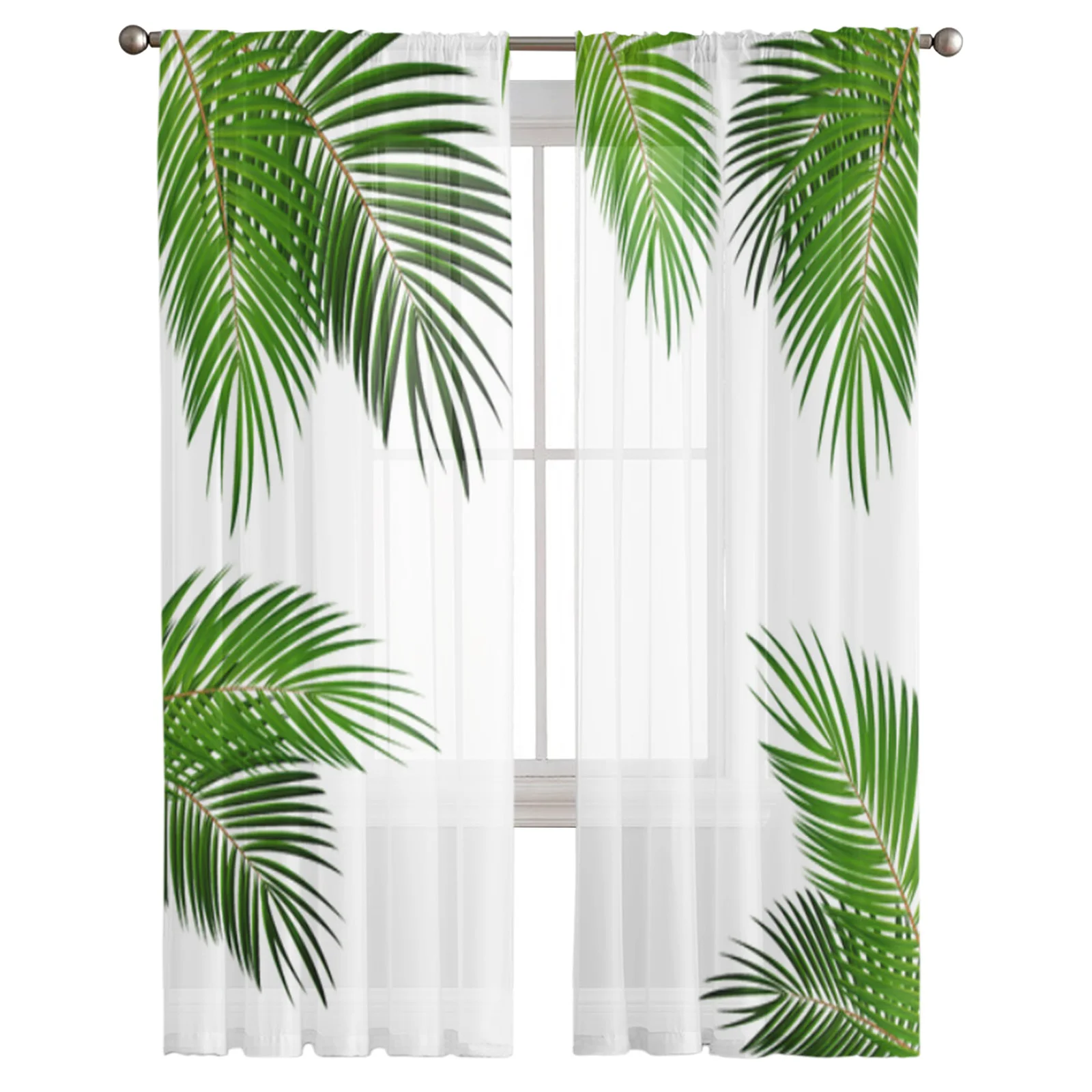 Тропические прозрачные шторы с зелеными растительными листьями для гостиной