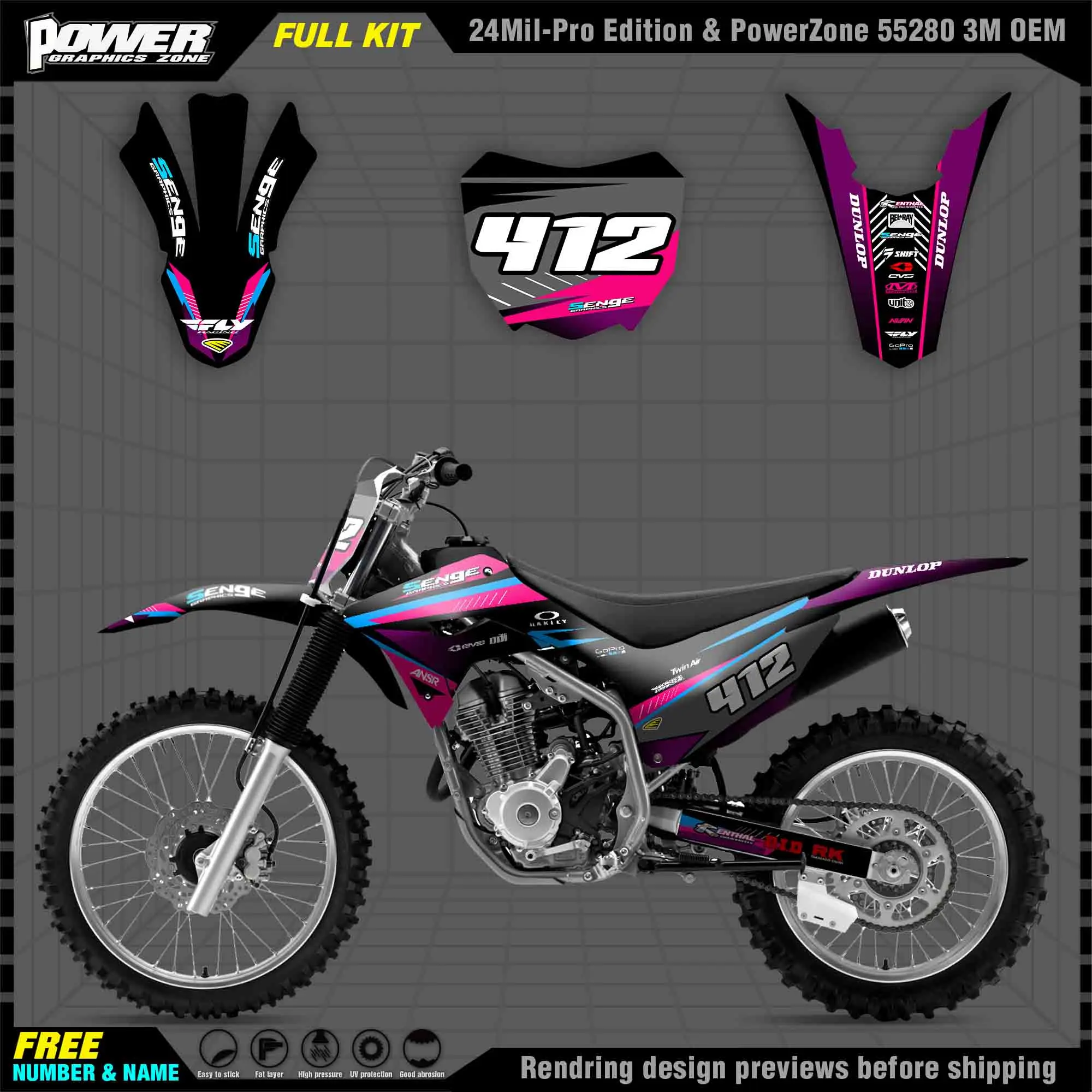 PowerZone Custom Team Graphics Backgrounds Decals Stickers Kit For HONDA  19-21 CRF250F 2019 2020 2021 Stickers  009