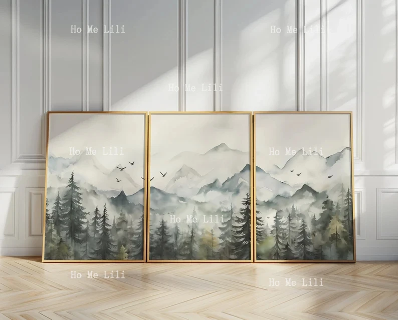 Акварельная гора набор из 3-х предметов настенные художественные принты сосновый