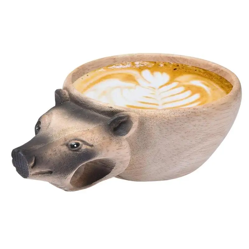 

Portable Large Capactity Rubber Wooden Water Cup Hand Carved Animal Head Cup Juice Milk Drink Cups Creative Friends Gifts