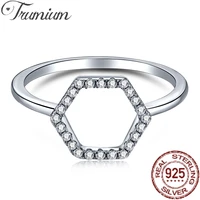 trumium 100 925 sterling silver hollow hexagon rings for women bride engagement wedding bands party fine jewelry gifts