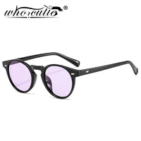 who cutie fashion vintage round sunglasses men women brand design rivet frame purple lens retro circle sun glasses shades s292