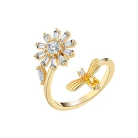 new 925 sterling silver daisy bee 5a zircon anxiety rings adjustable for women 18k gold plated rotating fidget jewelry