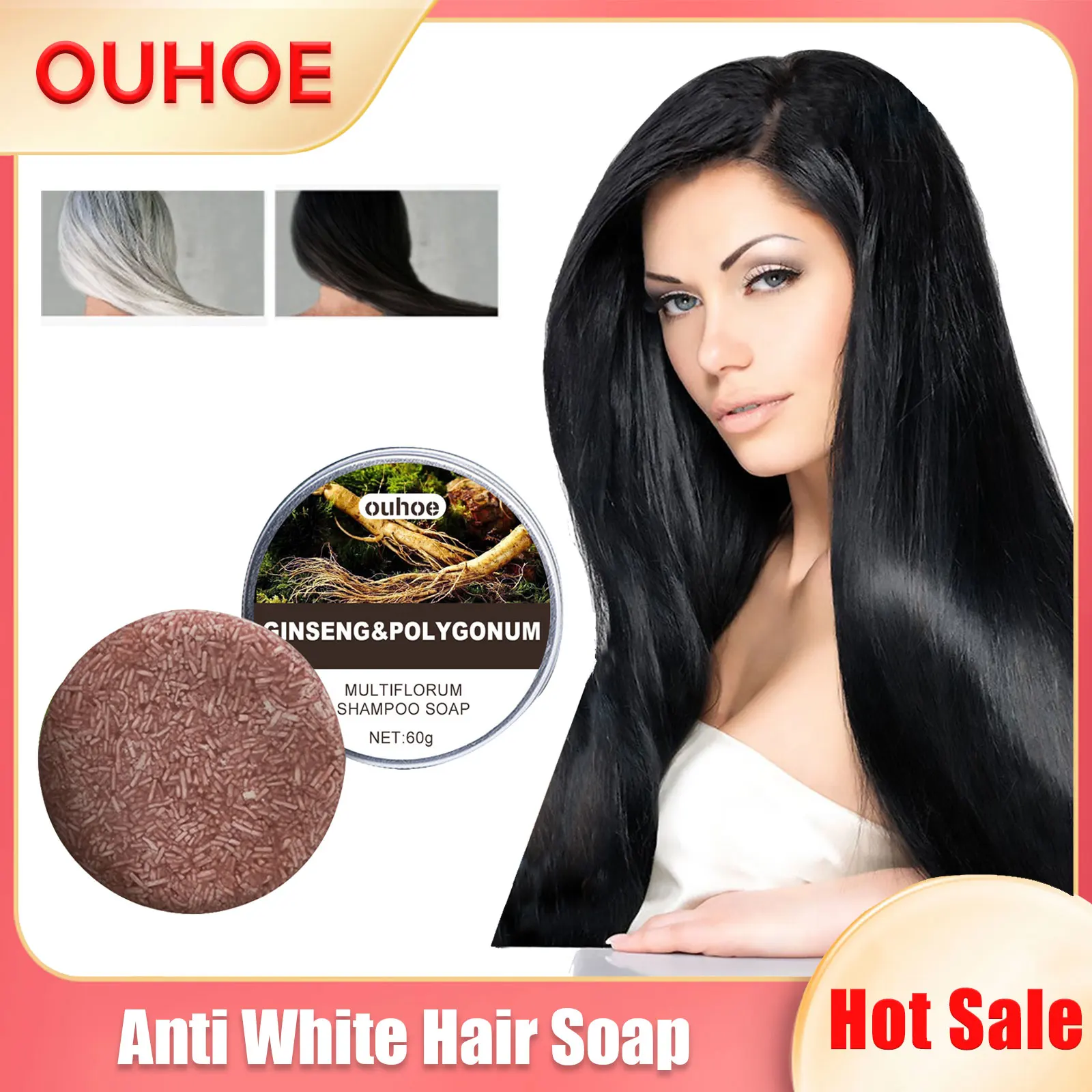 

Hair Darkening Shampoo Bar Repair Gray White Hair Color Dye Anti Hair Loss Cleansing Moisturizing Natural Organic Polygonum Soap