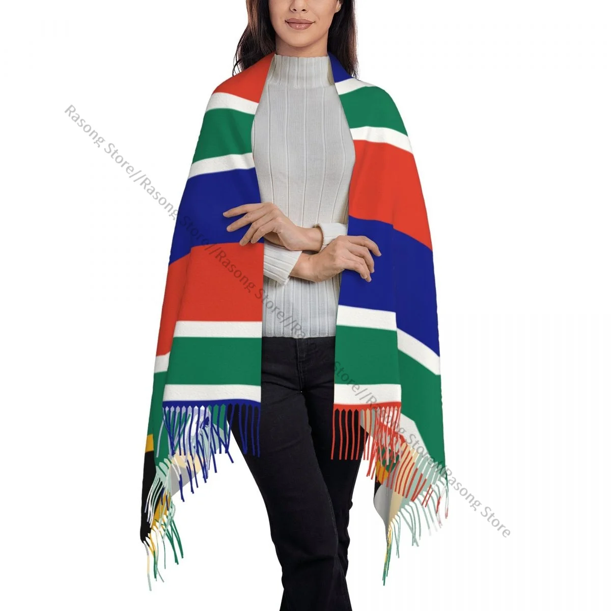 Шарф с кисточками большой размер 196*68 см зимняя теплая шаль из пашмины буфанда