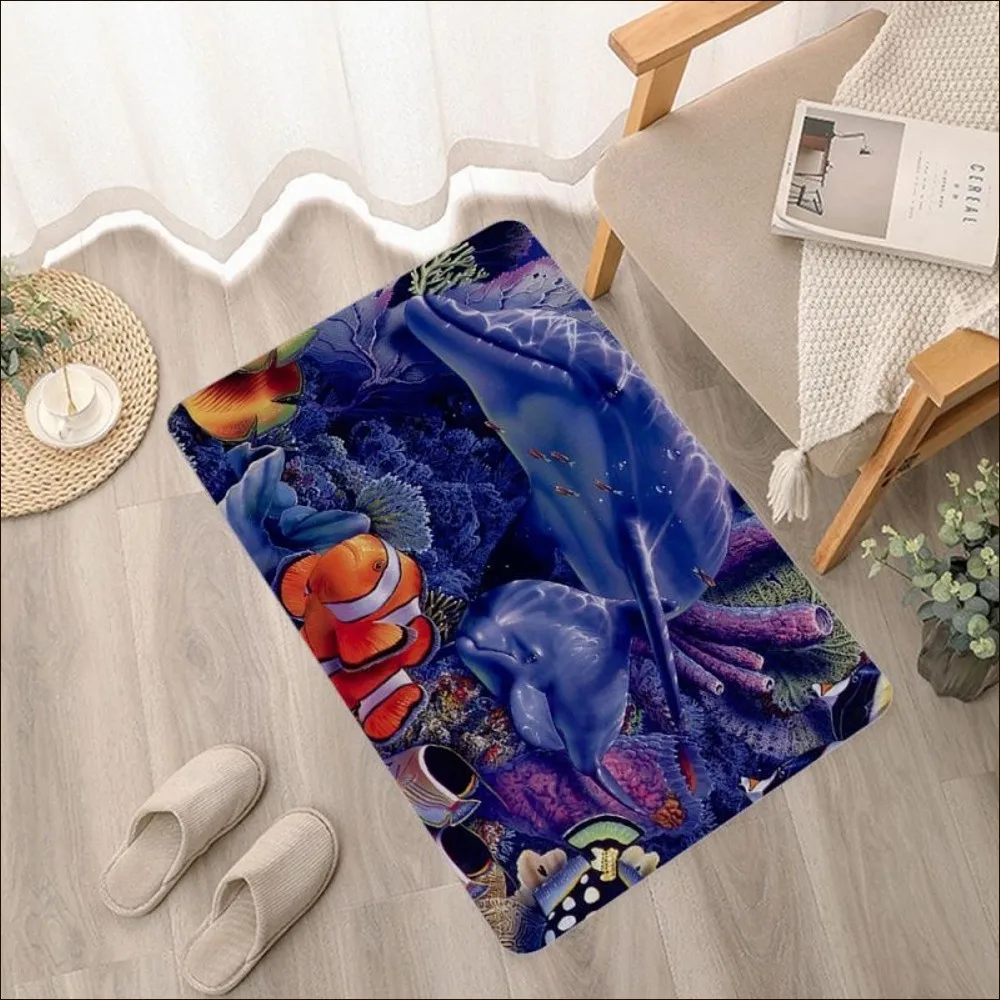 Подводный мир Дельфин Черепаха напольный коврик Прямоугольный