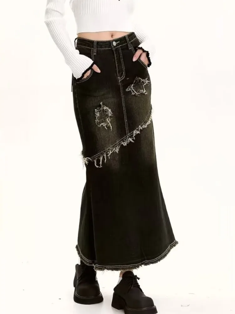 Универсальная джинсовая юбка в стиле ретро женская летняя трапециевидная