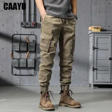 CAAYU Joggers Cargo Pants Mens Casual Hip Hop Y2k Multi-Pocket Male Trousers Sweatpants Streetwear Techwear Tactical Khaki Pants