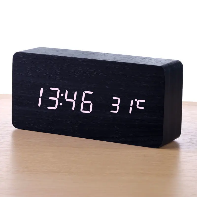 

Современные Простые деревянные светодиодные Смарт-часы будильник для спальни прикроватный столик квадратный Рабочий стол цифровые часы д...