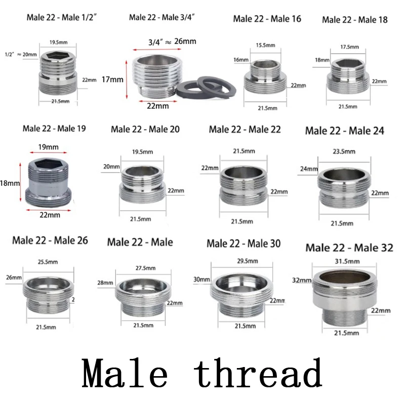 

2 шт./лот от M22 до M20 M18 M28, разъемы из нержавеющей стали с резьбой, соединения для крана, адаптер для кухонного водопроводного крана, аксессуар для очистителя воды