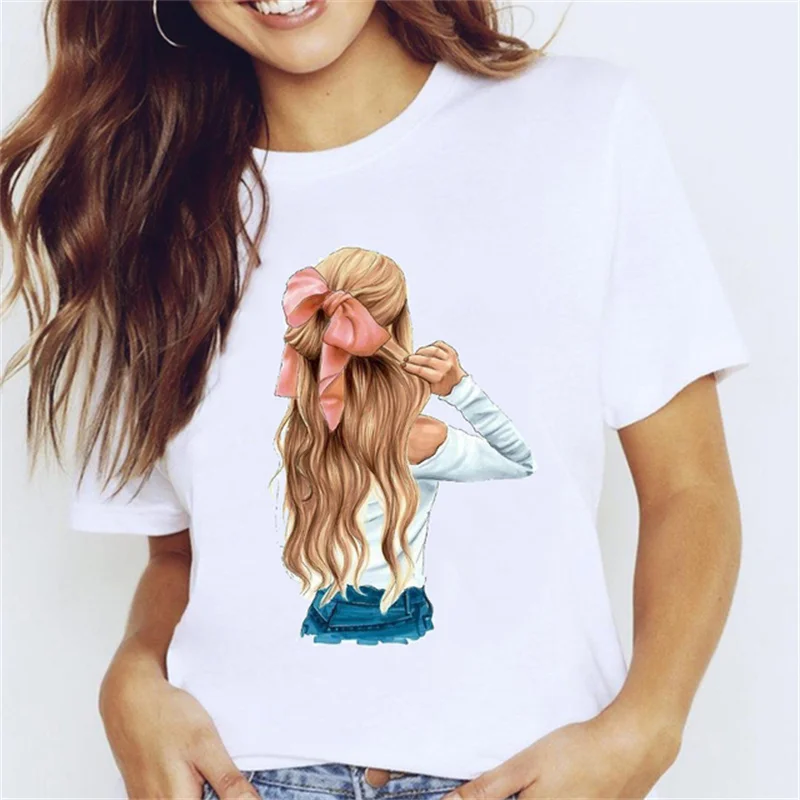 

Summer Graphic Coffee Sweet Girl Cartoon Short Sleeve Women Clothes Tops Tees New Round Neck Ladies Streetwear Harajuku T-Shirt
