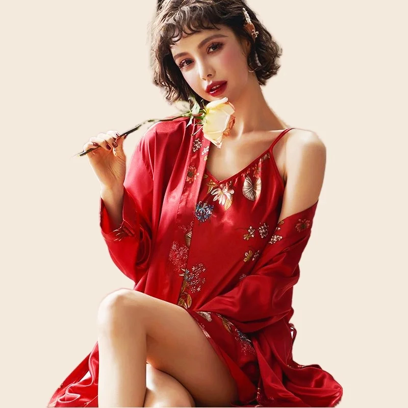 Women's Leopard Pajamas Set Full Sleeve Belt Robe Long Pants 2Piece/Set Rayon Silk Women Pyjama Cozy Homewear Sexy Stripe Pjs