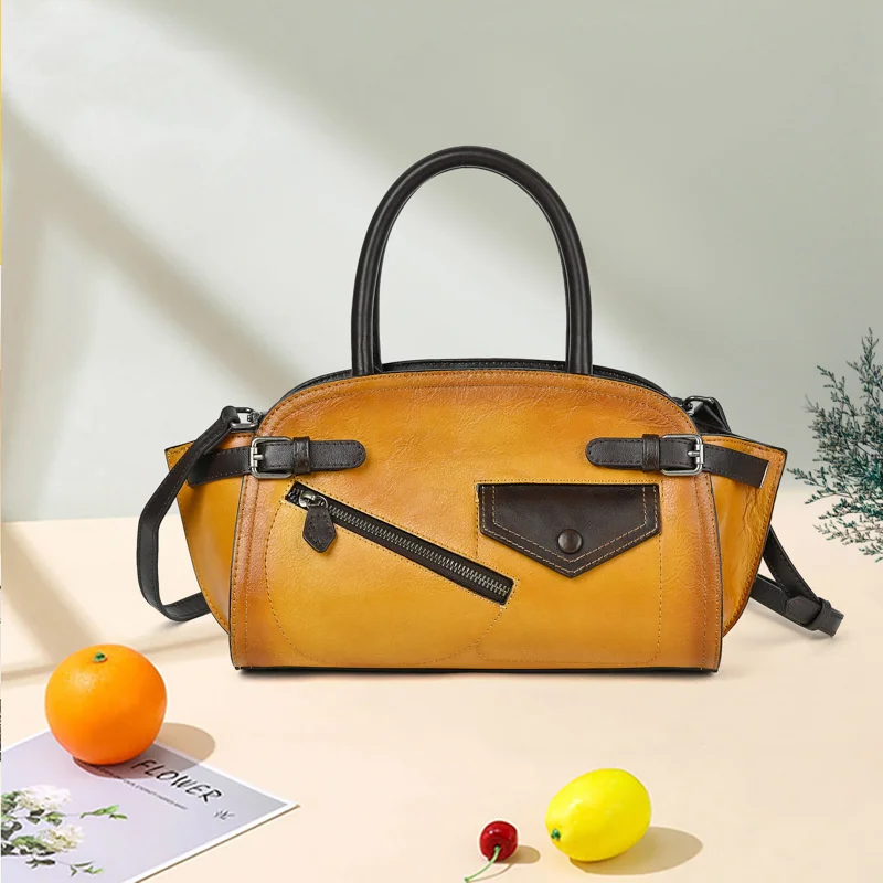 

Высококачественная Роскошная брендовая сумка из натуральной воловьей кожи с кремом под старину, окрашенная водой, женская сумка ручной раб...