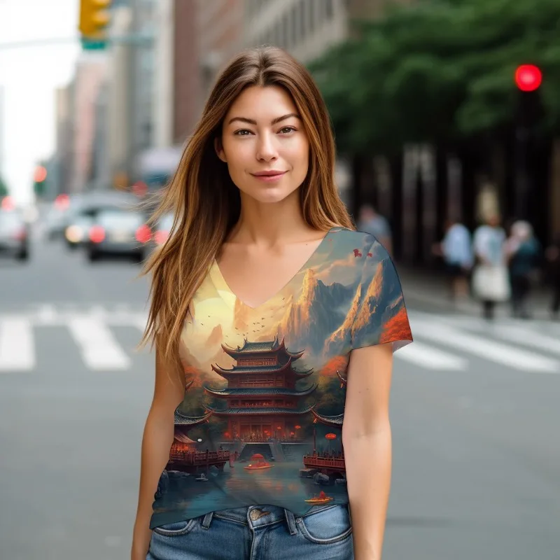 

Женская футболка с 3D-принтом, Повседневная Удобная футболка с V-образным вырезом, лето 2023