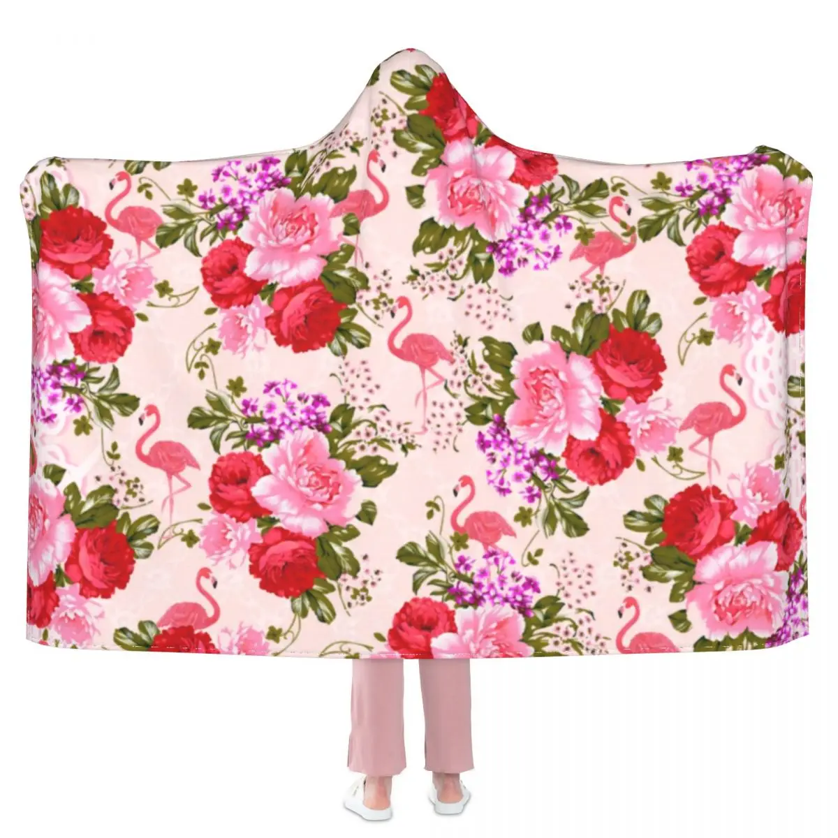 

Tropical Baroque Floral Blanket Vintage Pink Roses Soft Cheap Hooded Bedspread Fluffy Fleece Picnic Blanket