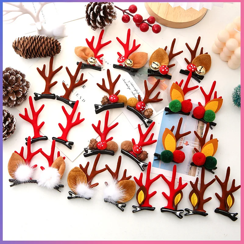 

2pc Cute Girls Christmas Hairpin Hair bands Hair Accessories Antlers Hairpins Hairy Pine Cone Children's Christmas Headband Gift