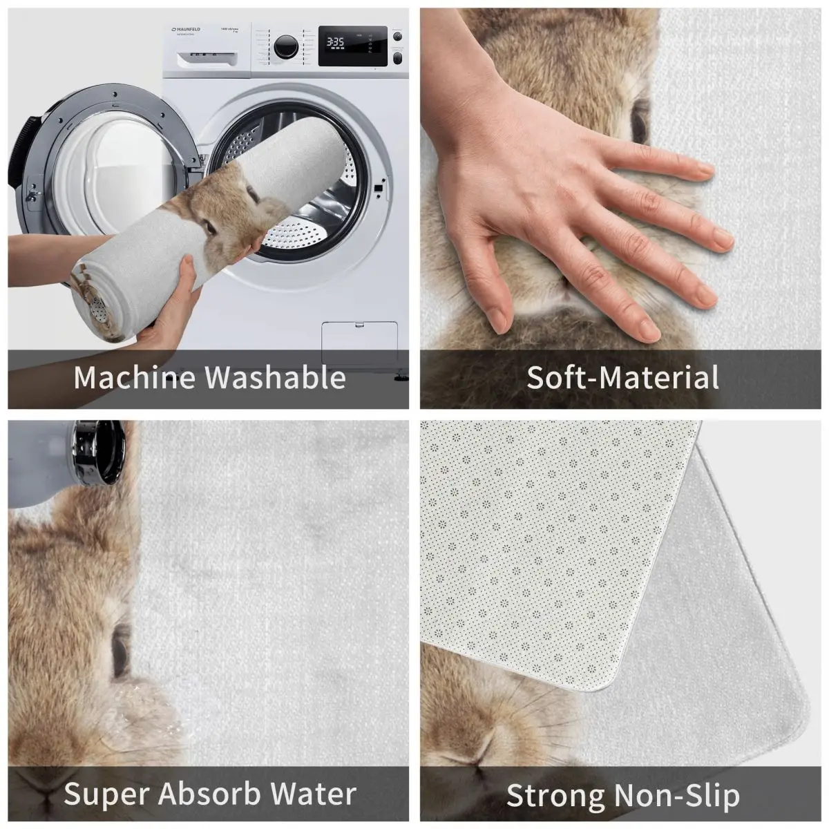 Коврик для ванной с кроличьими ушками Яркий декоративный 3D ковер нескользящий