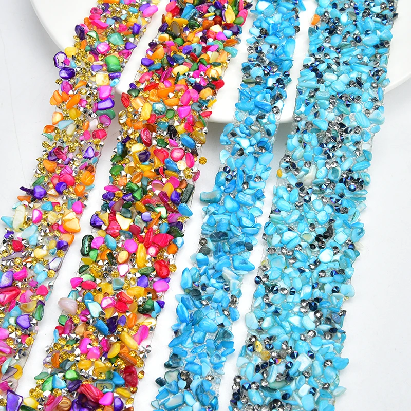 New 1 Meter Rhinestone Trim Crushed Stone And Crystal Mesh Strass Chain Banding Hot Fix Wedding Decoration Bridal Applique