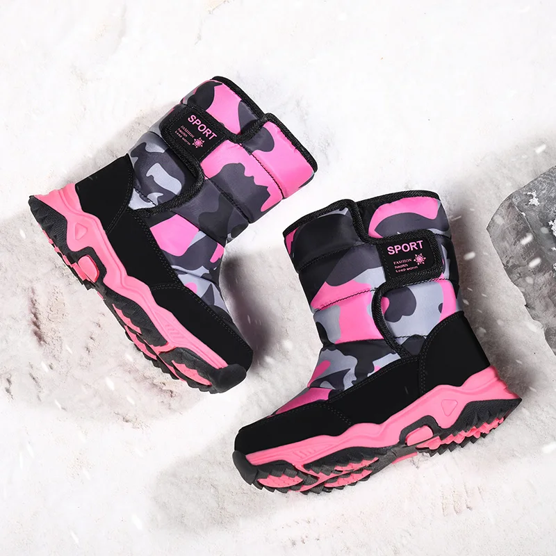 New Popular Style Children Boots Hook & Loop Boys Winter Shoes Round Toe Girls Ankle Boots Comfortable Snow Boot