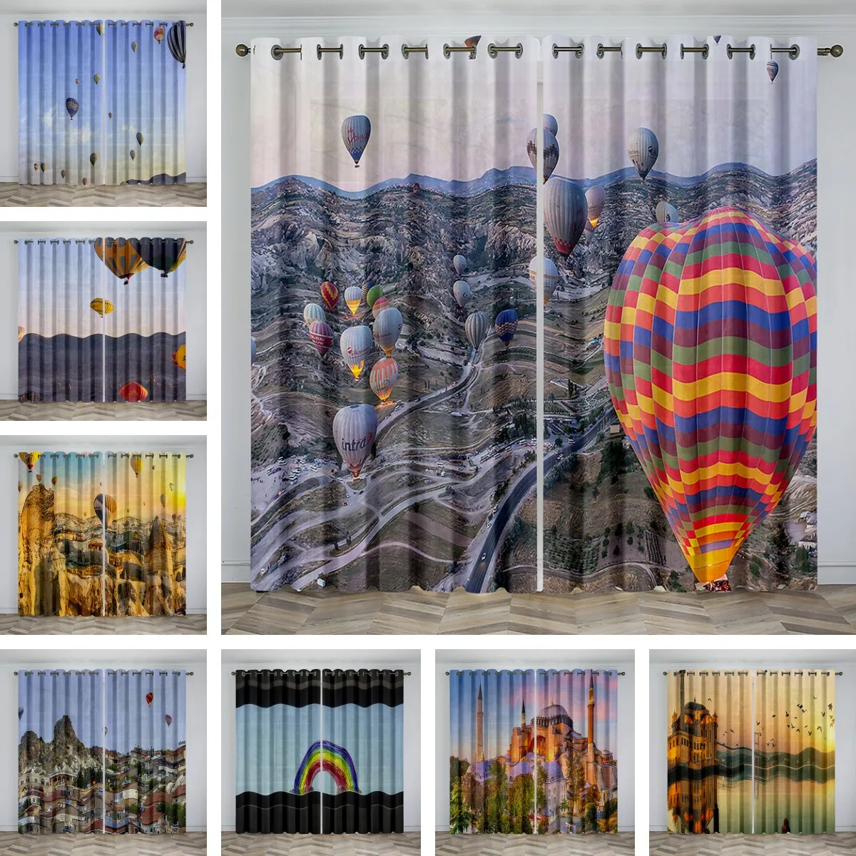 

Turkey Hot Air Balloon for Boys Girls Bedroom Room Decor Window Curtains Playing Video Game Window Drapes High Shading(1%-40%)