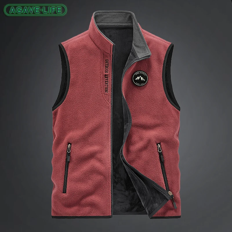 

Жилет Мужской флисовый без капюшона, свободный однотонный жилет на молнии, с несколькими карманами, теплая куртка без рукавов, Осень-зима