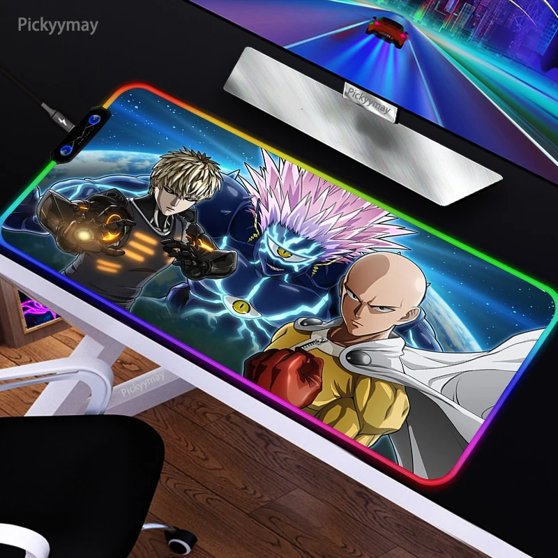 

One Punch Man RGB Mouse Pad XXL Computer Keyboard Carpet Pad Gaming Accessories LED Gamer PC Desk Mat Anime Mousepad Backlit