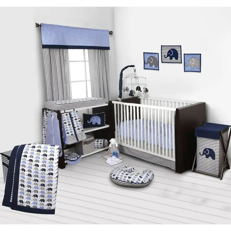 

Elephants 10 Piece Crib Bedding Set, Blue/Gray