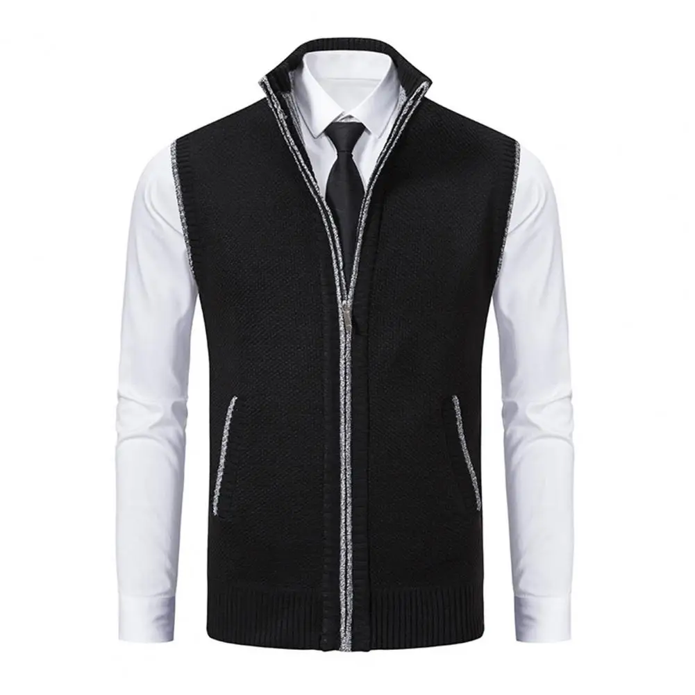 

Soft Men Vest Stylish Men's Knitted Cardigan Warm Sleeveless Vest with Stand Collar Zip Up Neck Protection Ideal for Autumn