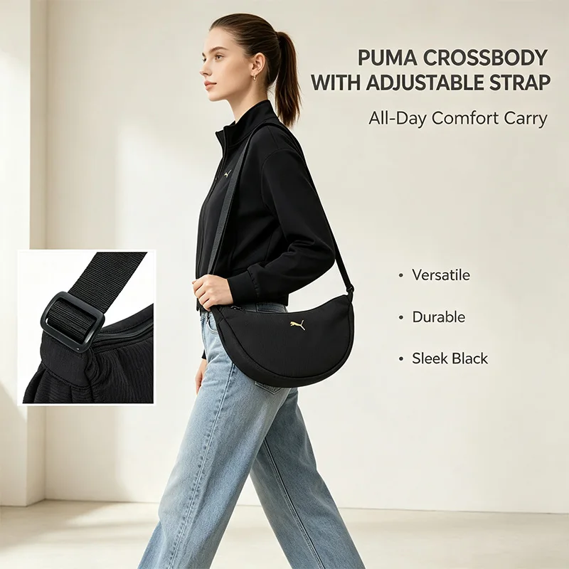 Фото Спортивная сумка Puma через плечо, черная, с регулируемым ремнем, легкая, прочная, универсальная, для повседневного использования, в уличном стиле, женская, повседневная сумочка №2