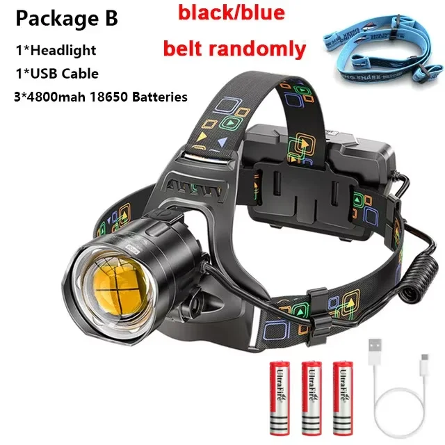 

600000 LM Xhp100 1500M Самый мощный светодиодный налобный фонарь дальнего действия XHP90 Мощная фара Перезаряжаемый налобный фонарик с зумом