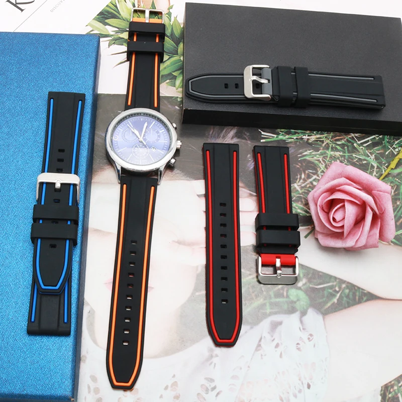 

Силиконовый спортивный ремешок, сменный двухцветный резиновый браслет для Samsung Galaxy Watch 4 Active2 Huawei Watch GT2 46 мм, 26/24/20/22 мм