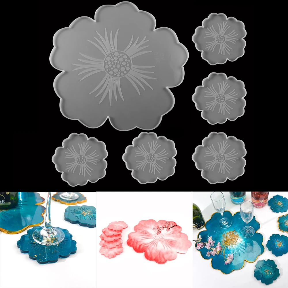 

Wine Glass Coasters Silicone Molds UV Epoxy Resin Mould Flower Tray Cup Mat Mold For DIY Crafts Table Decoration Supplies