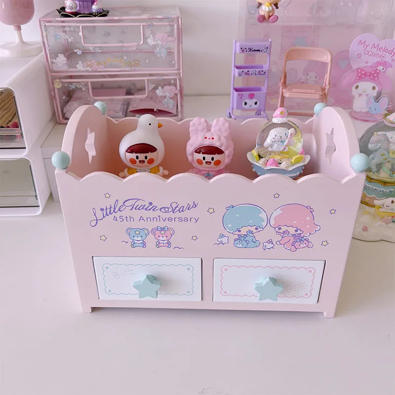 

Sanrio Gemini настольная деревянная шкатулка для ювелирных изделий в форме кроватки с мультяшным рисунком, украшение для хранения косметики, подарок девушке на день рождения