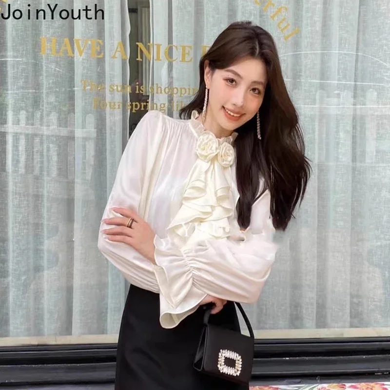 Темпераментные топы корейские элегантные блузки для женщин рубашки с пышными