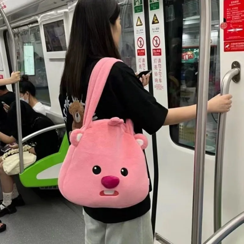 

Kawaii Loopy Anime Sweet Zipper Backpack Lubi Cute Little Beaver Cartoon Plush Knapsack Bag Large Capacity Crossbody Bag