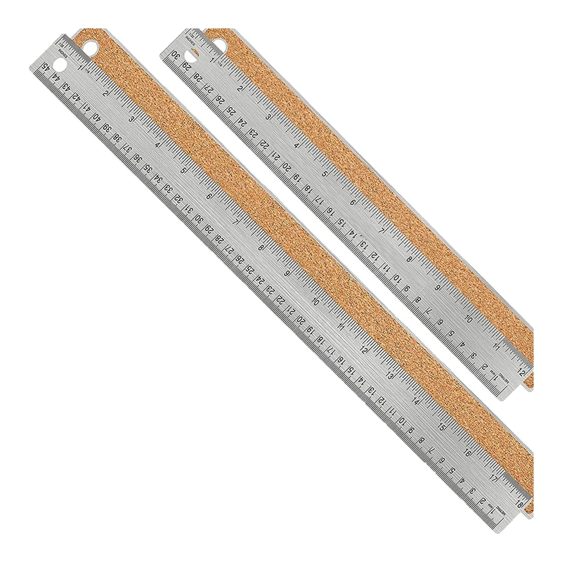 

Stainless Steel Ruler With Cork Backing:(12+18 Inch) Stainless Steel Ruler Non-Slip Rulers With Inch And Centimeters