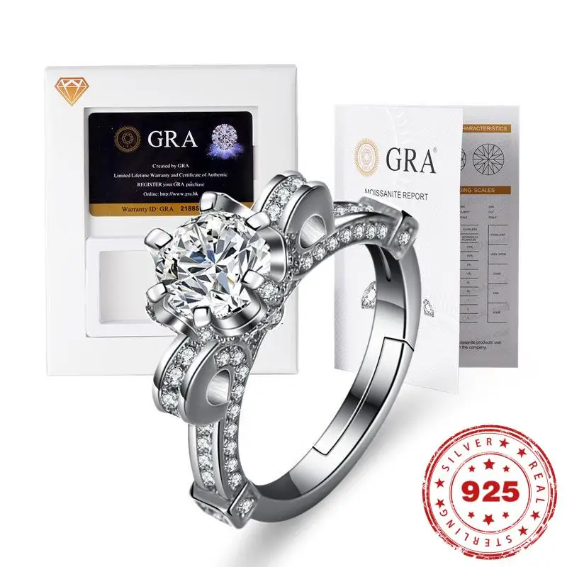 

HOYON 18K White Gold Color S925 Sterling Silver D 3EX VVS Moissanite Ring For Women Jewelry 1 carat Wedding Diamond Ring Free
