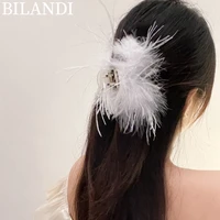 bilandi pretty elegant black white ostrich hair barrettes transparent resin hair clip headwear accessories for women