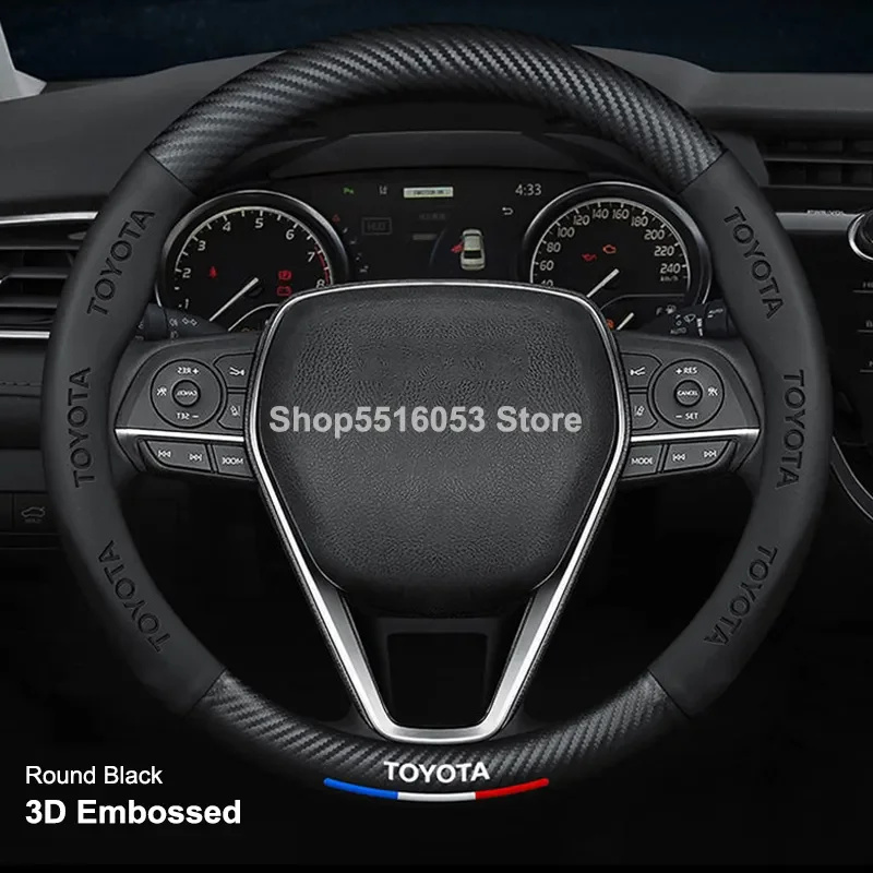 

3D Embossed Carbon Fiber Leather Steering Wheel Cover Suitable For Toyota Land Cruiser 100 200 Prado 120 150 Auto Accessories