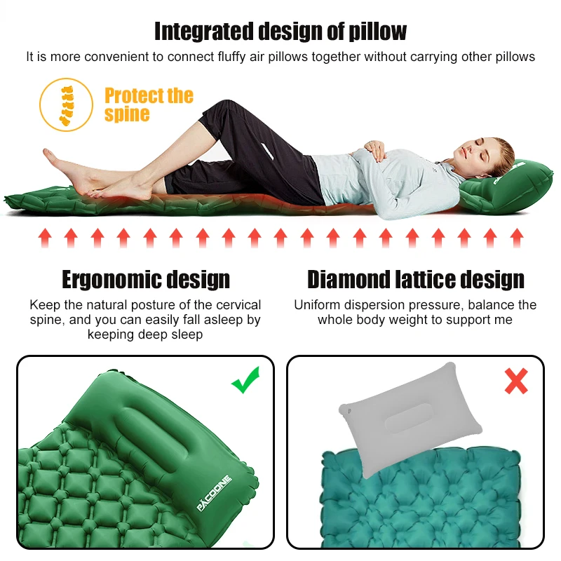 Туристический надувной матрас PACOONE легкий со встроенным насосом для сна