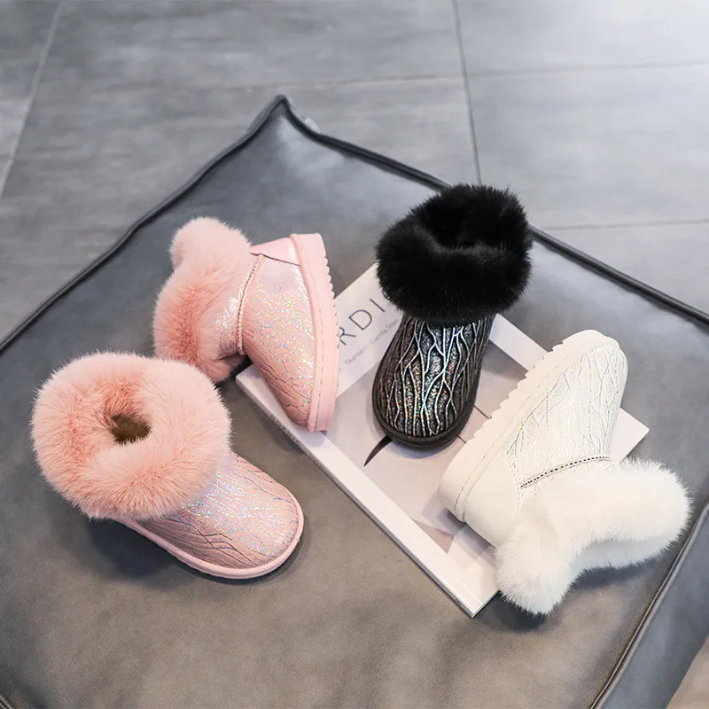 

Winter Baby Ankle Boots For Girls Platform Short Warm Plush Children's Shoes Fashion Bring Leather 1-7 Years Kids PINK Booties