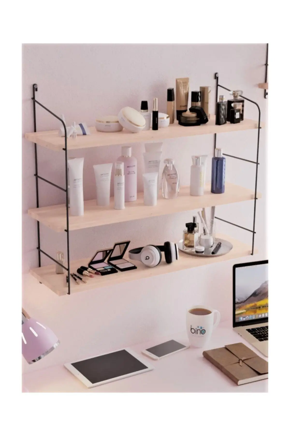 3-уровневая настенная полка большого размера из массива натурального дерева