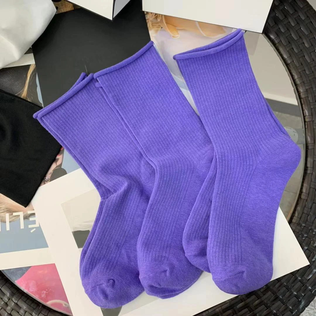 Женские волнистые носки-трубы Periwinkle из чистого хлопка тонкие однотонные носки с