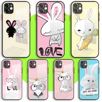 liquid tempered glass case for iphone 13 11 12 mini pro max xs xr x 7 8 6 plus se2 silicone cover protection cute cartoon rabbit