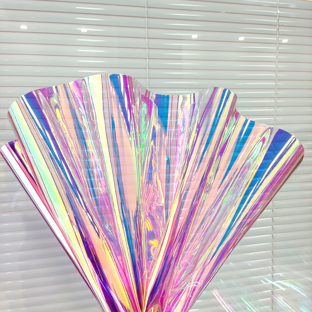 

Iridescent Holographic Clear Transparent PVC Fabric Leatherette Laser Rainbow Film Vinyl for Bag Earring DIY Crafts 91x137cm