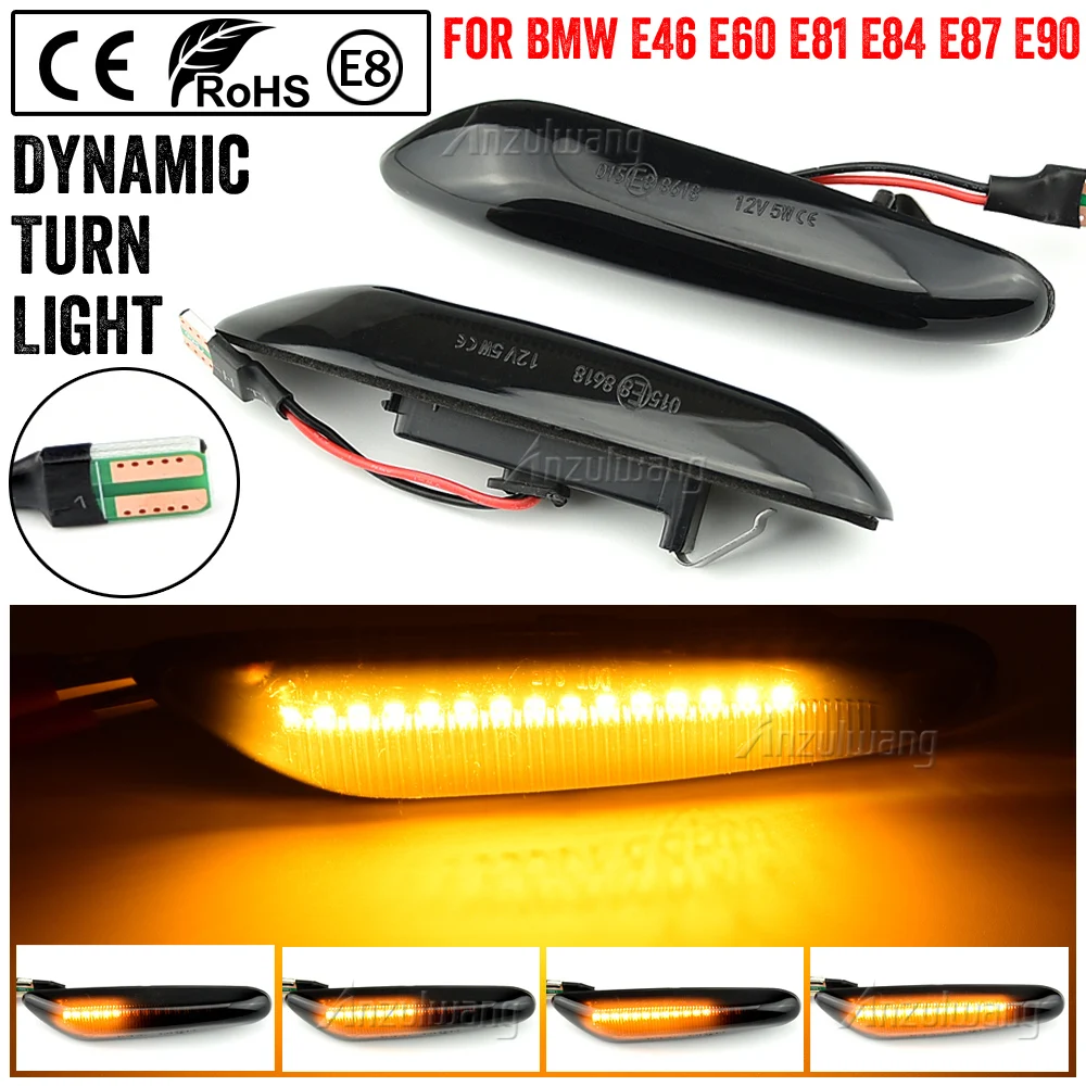 

2x For BMW X3 E83 X1 E84 X5 X53 E60 E61 E46 E81 E82 E90 E92 E87 E88 Sequential Dynamic LED Turn Signal Side Marker Light Blinker