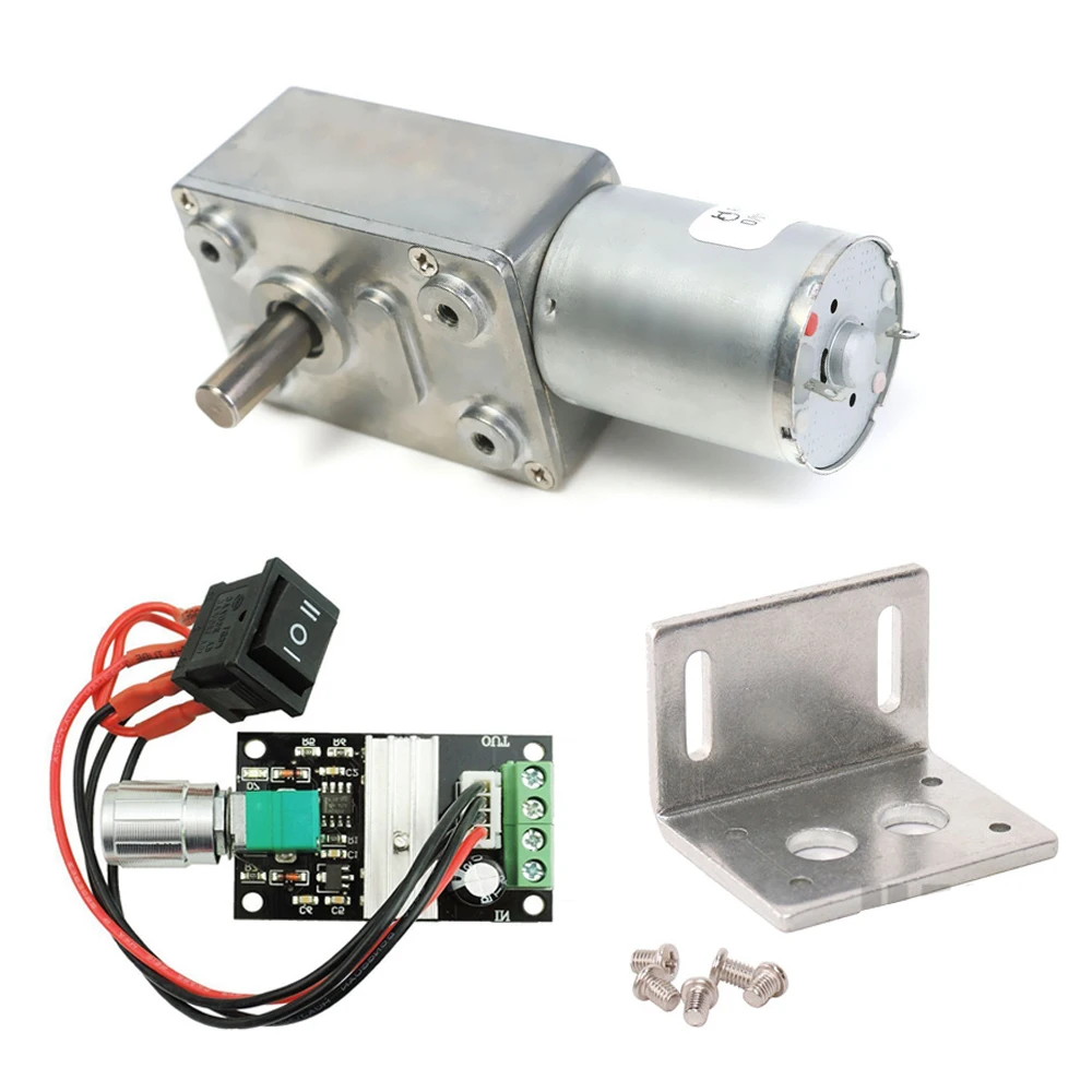 ZGY370 DC 6V 12V 24V Reduction Motor +Bracket+Speed controller Metal Gear Worm Turbo Geared Motor