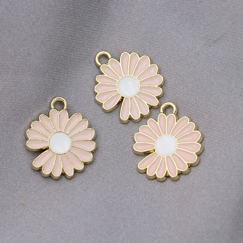 

10Pcs Gold Plated Pink Enamel Flower Charm Pendant Jewelry Making Bracelet Accessories Necklace Handmade DIY 19x16mm