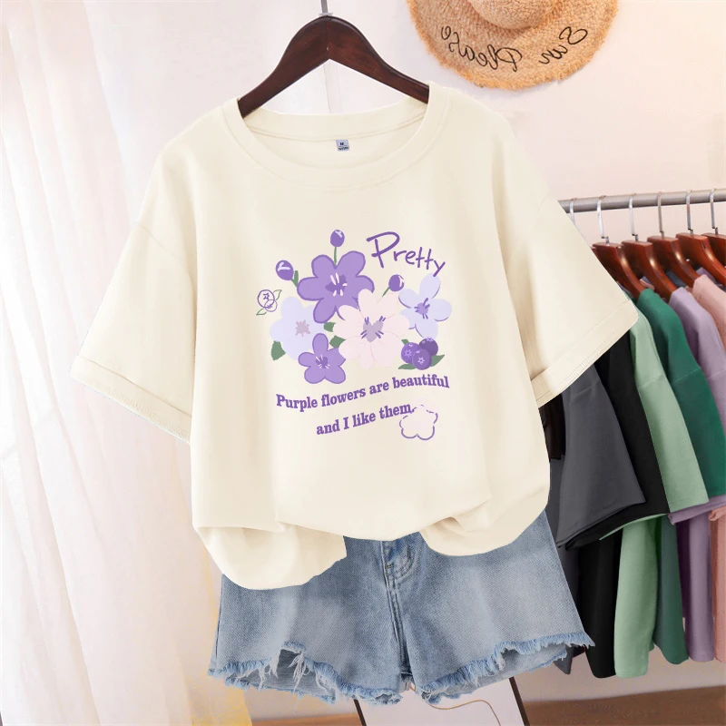 Новинка лета 2024 от KWV Zhenvis фиолетовая футболка из чистого хлопка с коротким